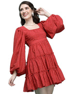 Ketch WomenS Cotton Blend Flounce Sleeve Short Dress Above The Knee Khj6000574_Red