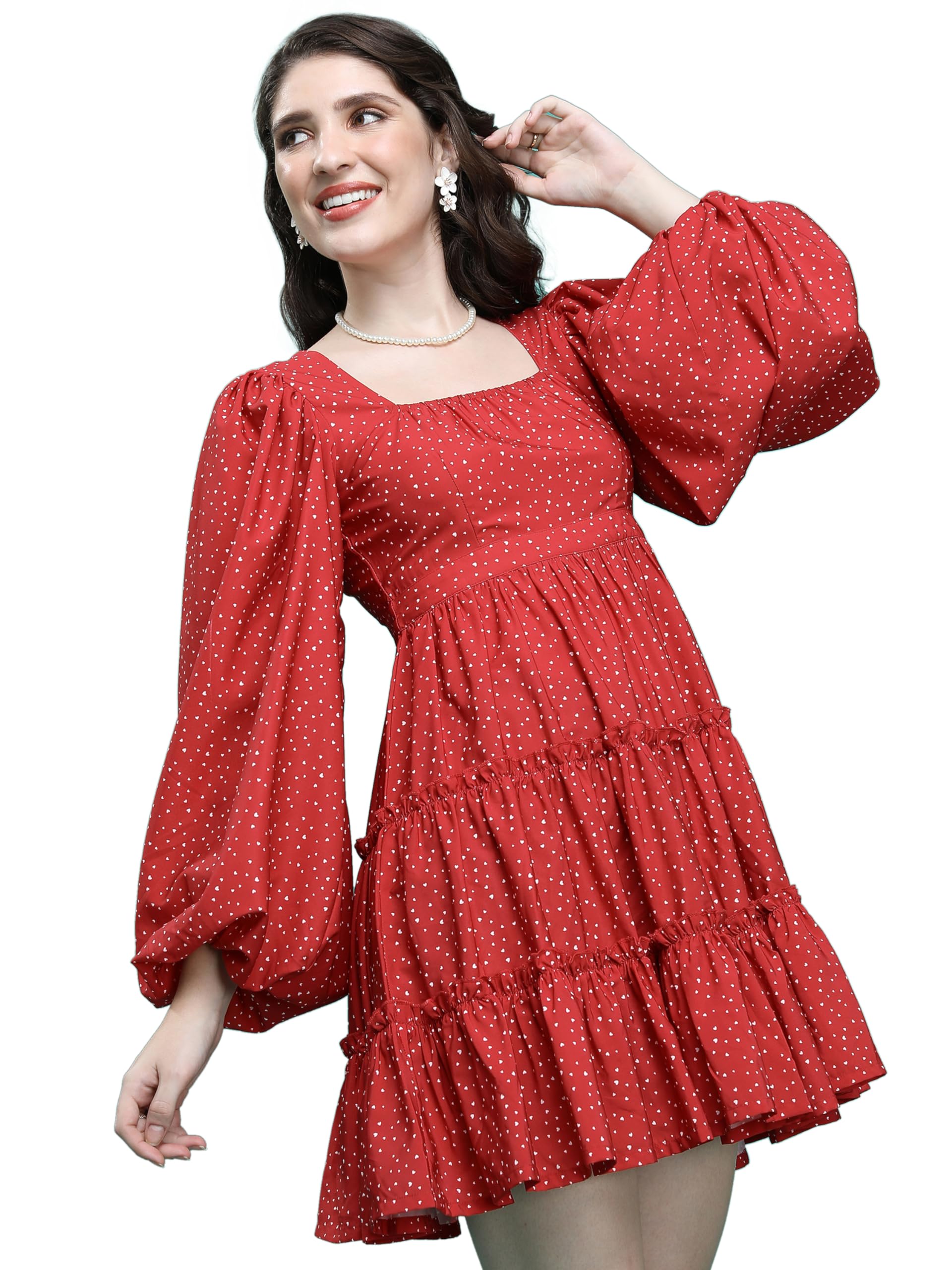 Ketch WomenS Cotton Blend Flounce Sleeve Short Dress Above The Knee Khj6000574_Red