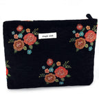 ZLFSRQ Makeup Bag Travel Cute Black Vintage Flower Floral Cosmetic Bags for Women Large Embroidery Toiletry Pouch Zipper Cosmeti