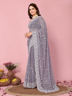 Vairagee Women Soft Georgette Emroidery Saree With Sequence Work Unstitched Blouse (6246)