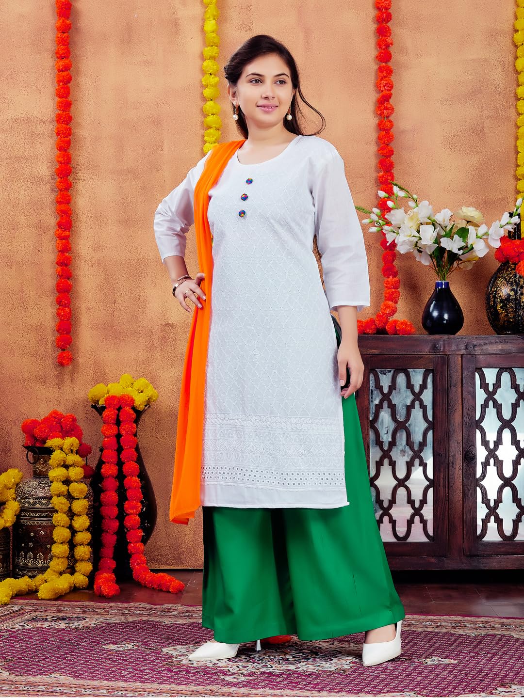 Aarika Girls Casual Wear White Colour Embroidery Cotton Kurti (7-15 Years)
