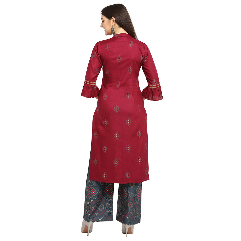 Oomph! Straight Cotton Kurti Palazzo Set For Women