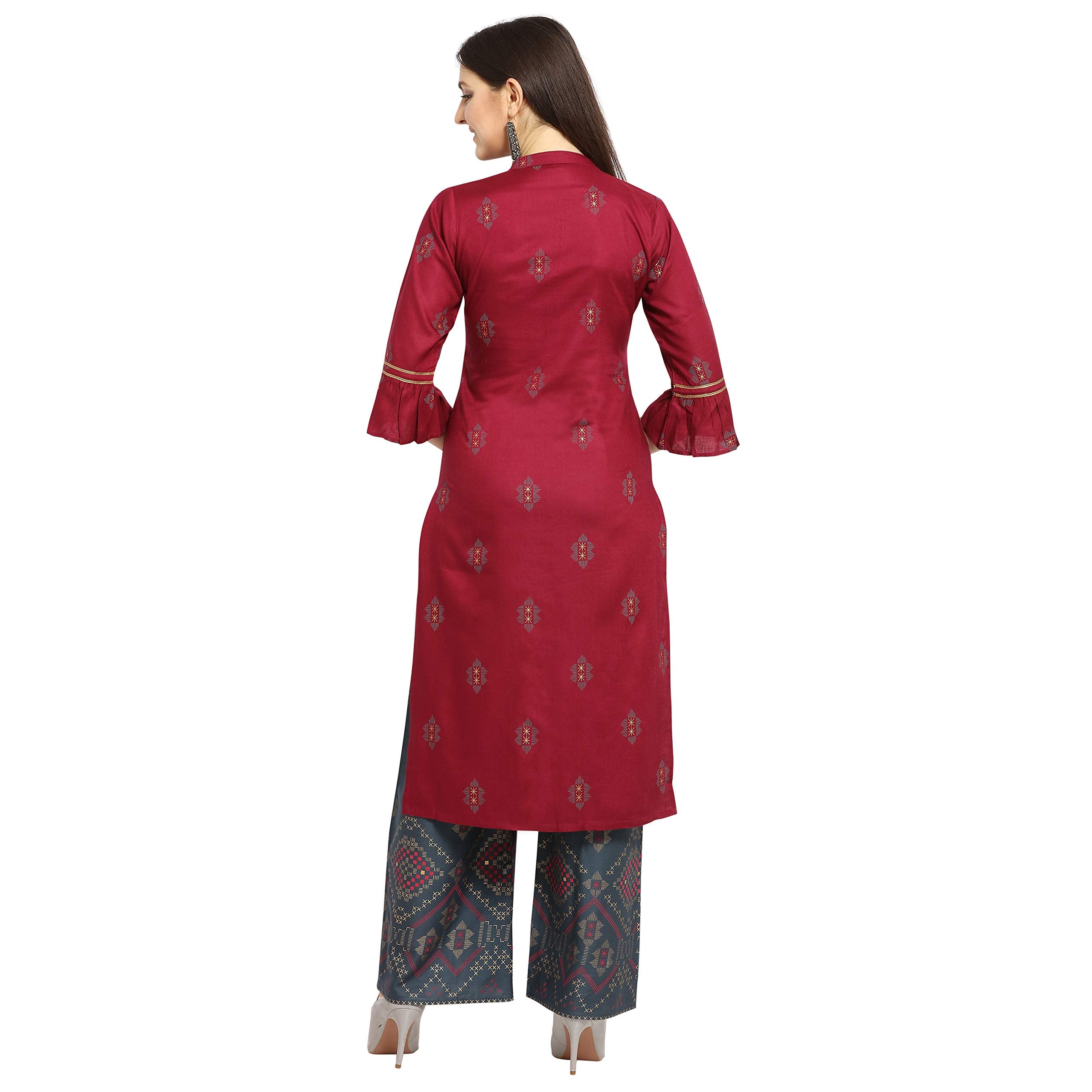Oomph! Straight Cotton Kurti Palazzo Set For Women