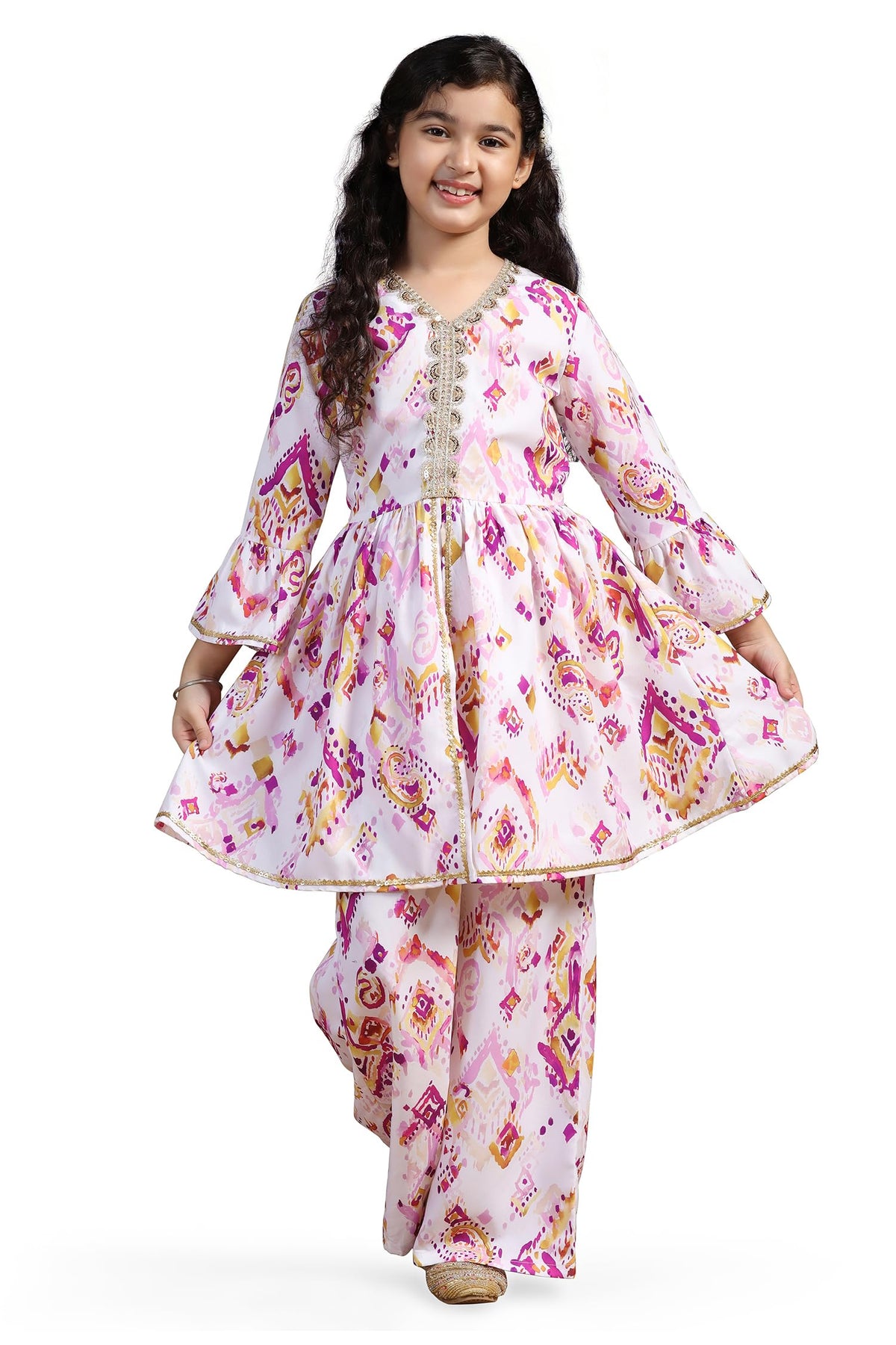 Fashion Dream GirlS Cotton Blend Printed Salwar Suit Set|Salwar Suit|Palazzo For Kids|Kids Girl Ethnic Set(Fdgset00151 Mul 40_M 13-14