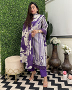ANNI DESIGNER Women s Rayon Blend Printed Straight Kurta with Pants and Dupatta, Begani, 36