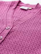 Aarika Womens Winter Wear Pink Colour Solid Woolen Cardigan (S-L)
