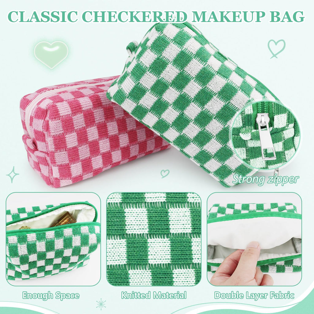 58 Pcs Checkered Makeup Bag Set Preppy Aesthetic Portable Cosmetic Bag Travel Makeup Pouch 7 Pcs Heishi Surfer Bracelets with 50