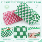 58 Pcs Checkered Makeup Bag Set Preppy Aesthetic Portable Cosmetic Bag Travel Makeup Pouch 7 Pcs Heishi Surfer Bracelets with 50