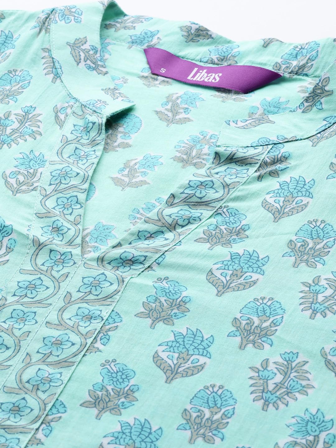 Libas Blue Printed Cotton Straight Kurti