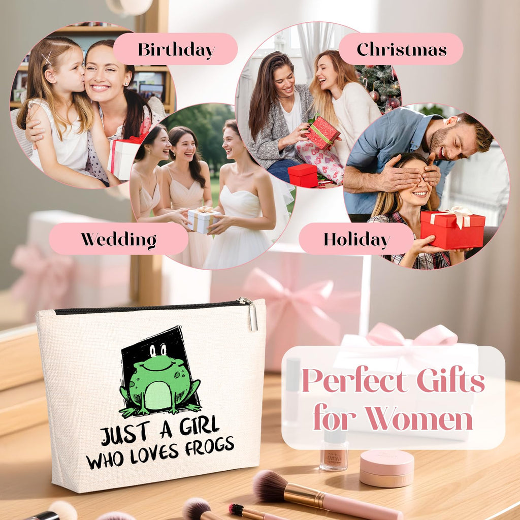 GevGuxLuo Frog Gifts for Frog Lovers, Frog Makeup Bag for Women with Mirror, Frog Birthday Gifts for Daughter Sister Bestie, Cut