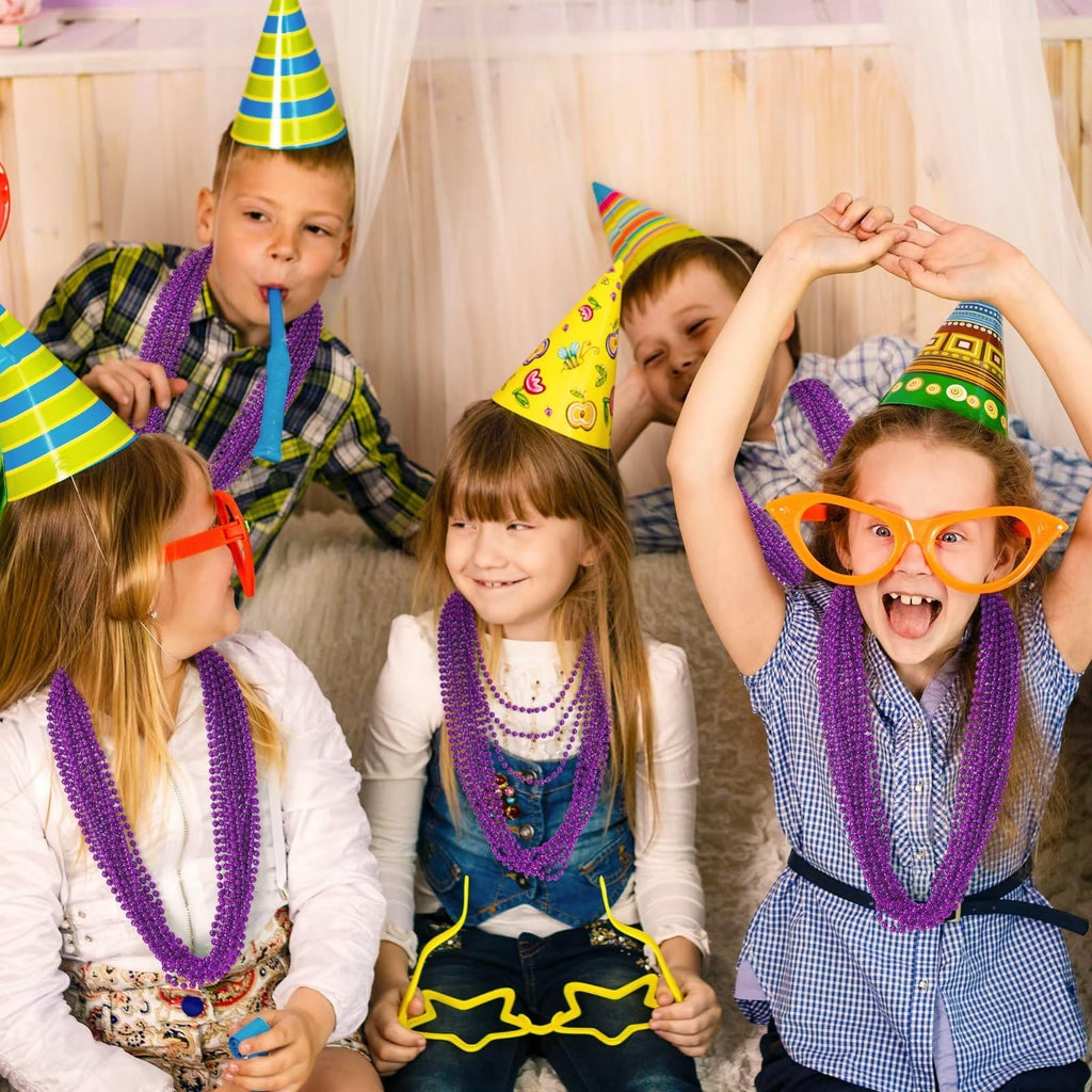 EOBOH Mardi Gras Beads, 12PCS Purple Bead Necklace Party Favors, 33 Bead Necklaces Accessory Set Women Men, Festival Parade Thro