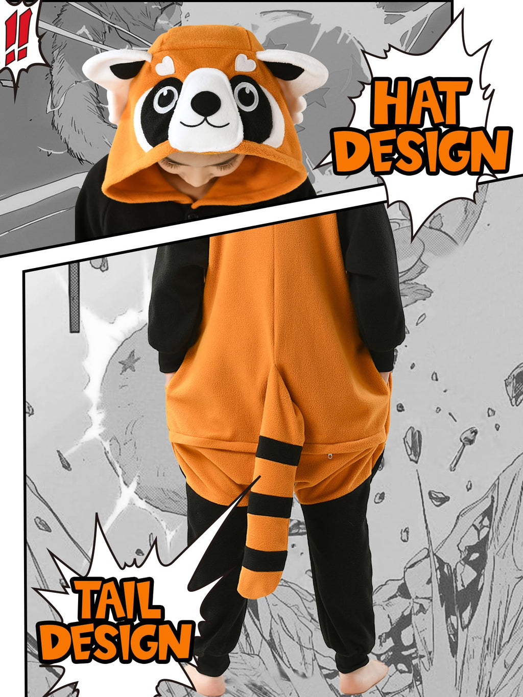 CANASOUR Red Panda Onesie Kids Halloween Cosplay Costume Girls One Piece Pjs Anime Unisex Hoodie Pajamas For 5T Boys Party Pyjam