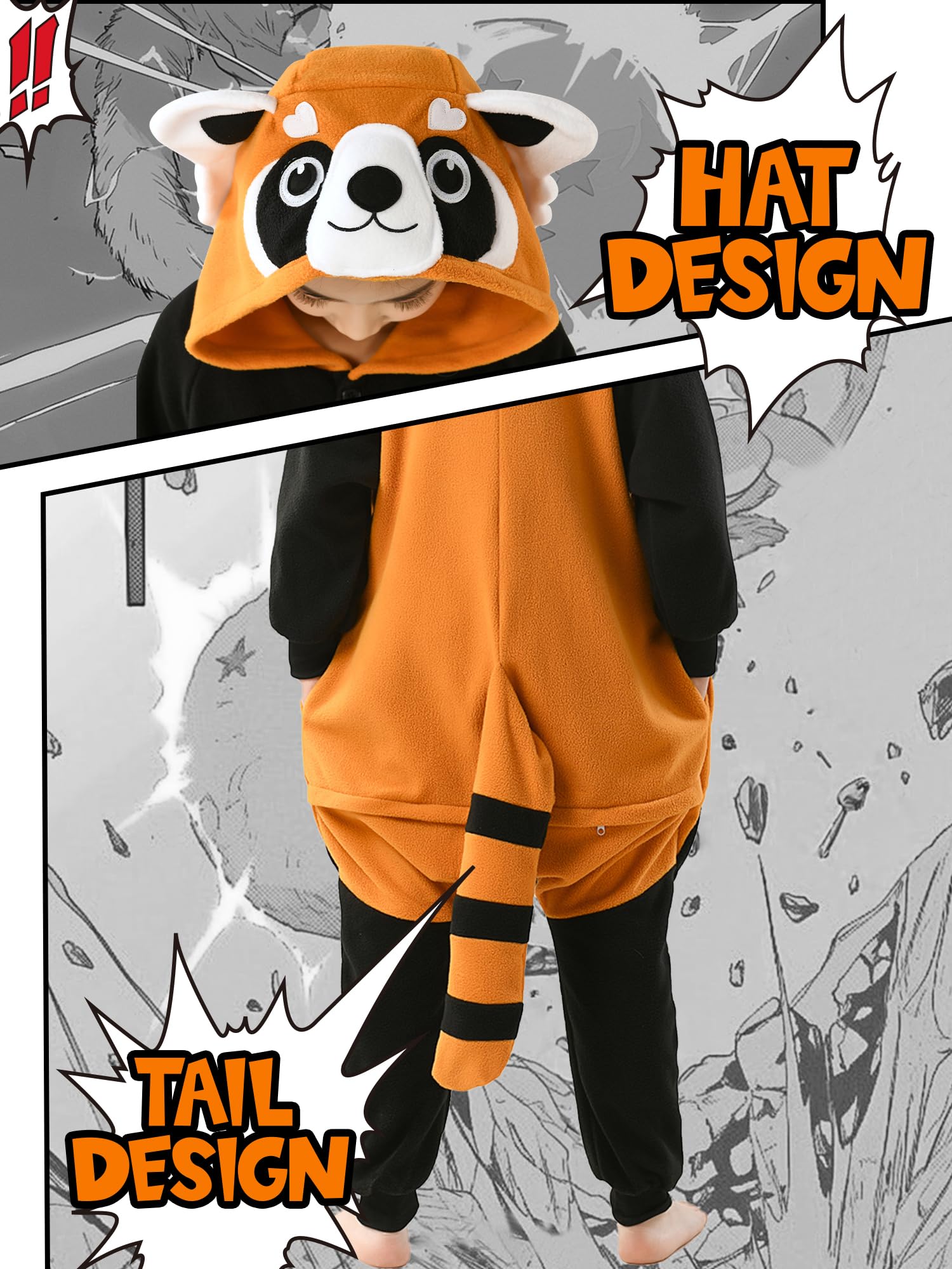 CANASOUR Red Panda Onesie Kids Halloween Cosplay Costume Girls One Piece Pjs Anime Unisex Hoodie Pajamas For 5T Boys Party Pyjam