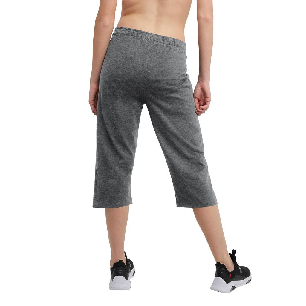 Champion, Lightweight Lounge Cropped Pants, Jersey Knit Capri for Women, 18, Granite Heather, X-Large
