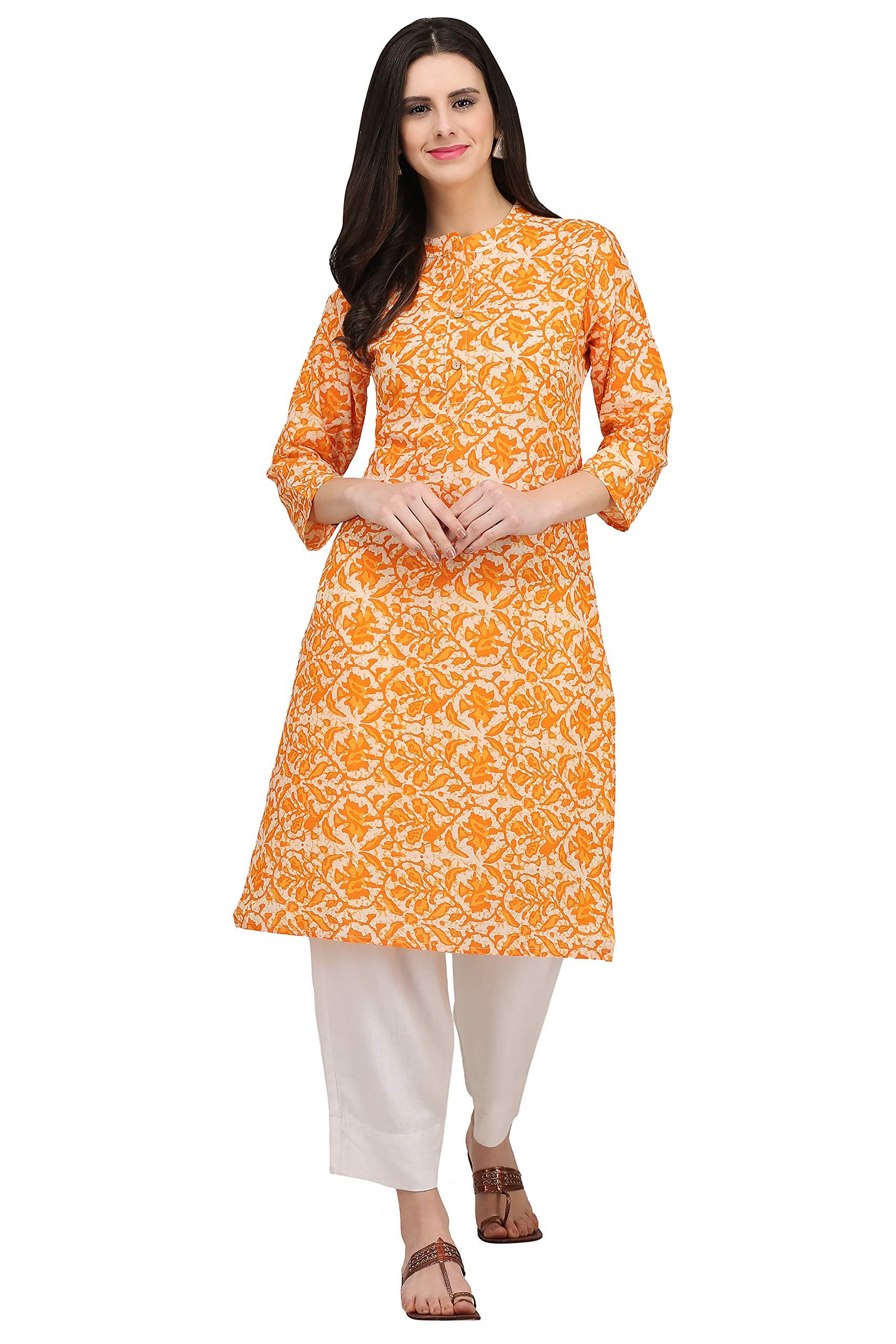 Gosriki Women'S Cotton Kurta (Kur190020-Xl_X-Large_Orange)