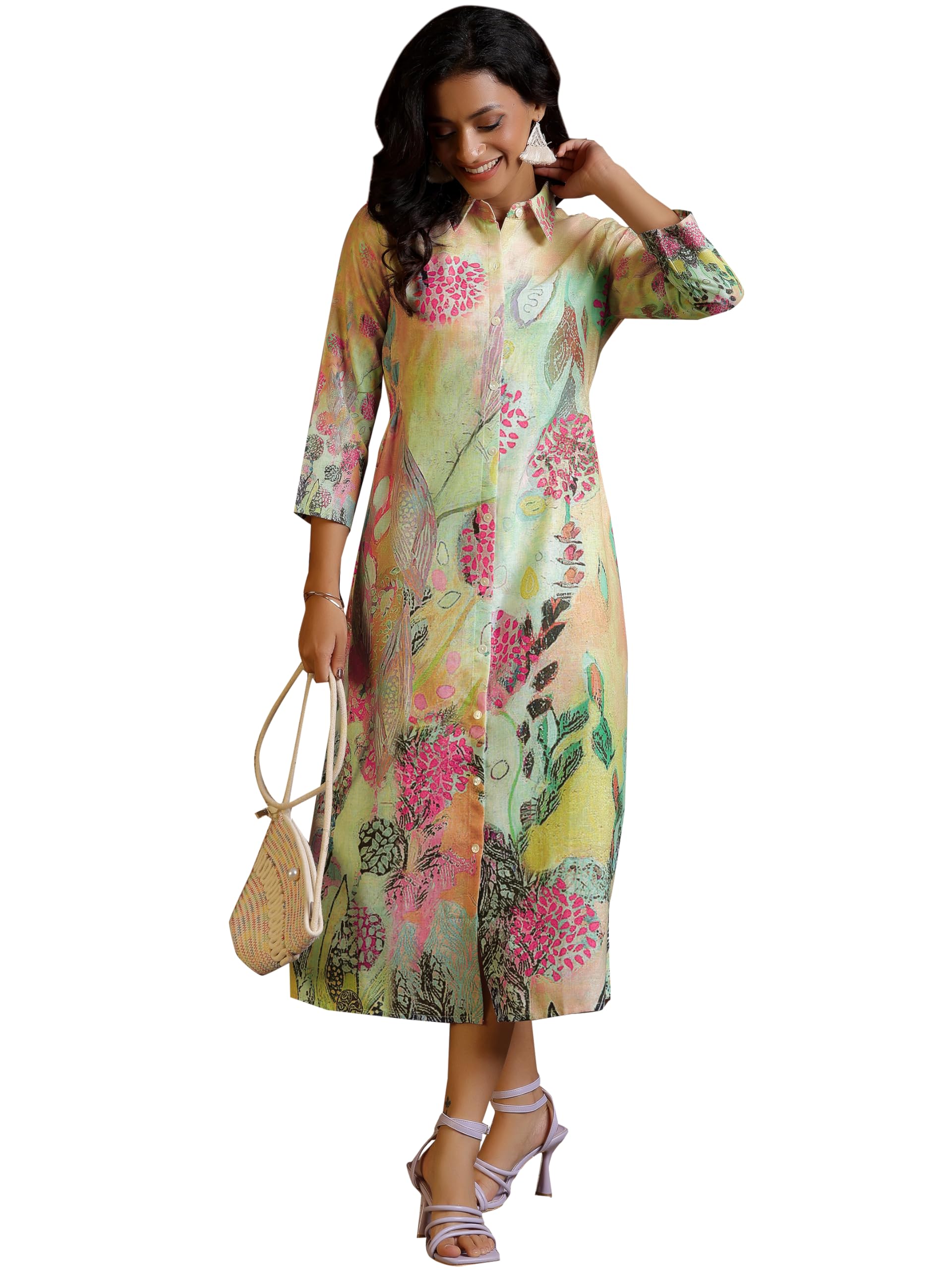 Libas WomenS Linen A-Line Maxi Dress (37195R Multi-Color