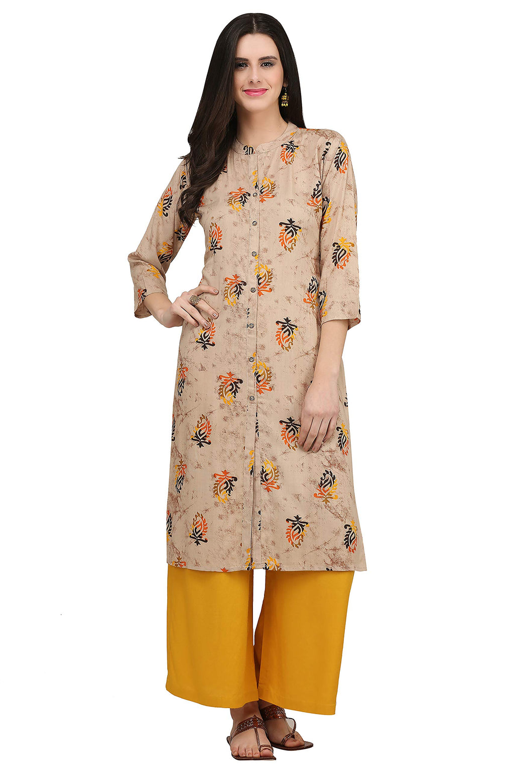 Gosriki Women'S Rayon Kurta (Kur190035-Xl_X-Large_Beige)