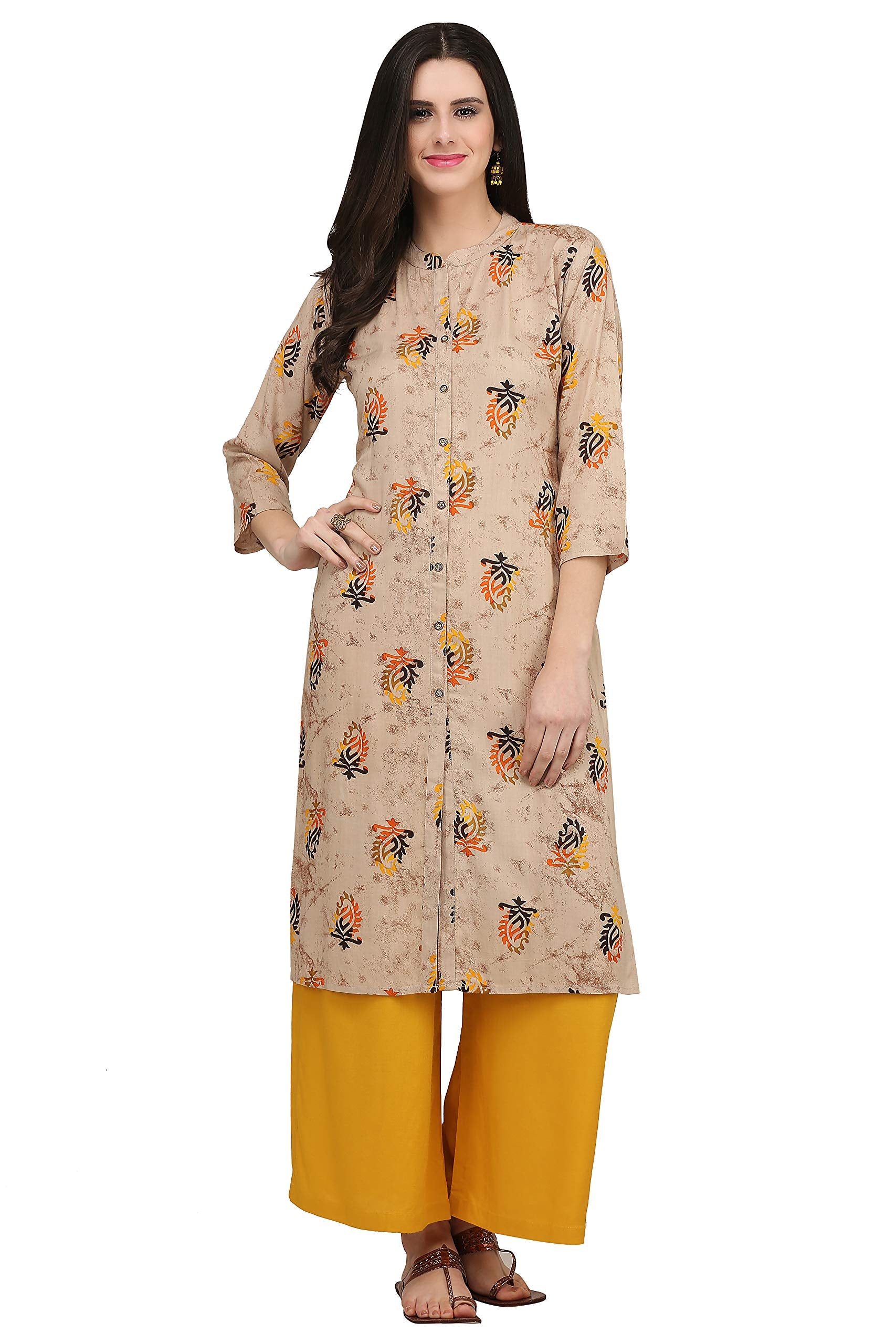 Gosriki Women'S Rayon Kurta (Kur190035-Xl_X-Large_Beige)
