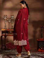 Libas WomenS Silk Blend Kurta Set (39046_Maroon