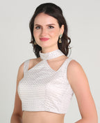 Pujia Mills WomanS Readymade Sleeveless White Blouse Halter Neck With String Pattern Backless Ethnic Wear Pattern Choli Blouse