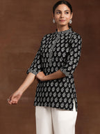Libas WomenS Cotton Printed A-Line Kurtis (26584_Black