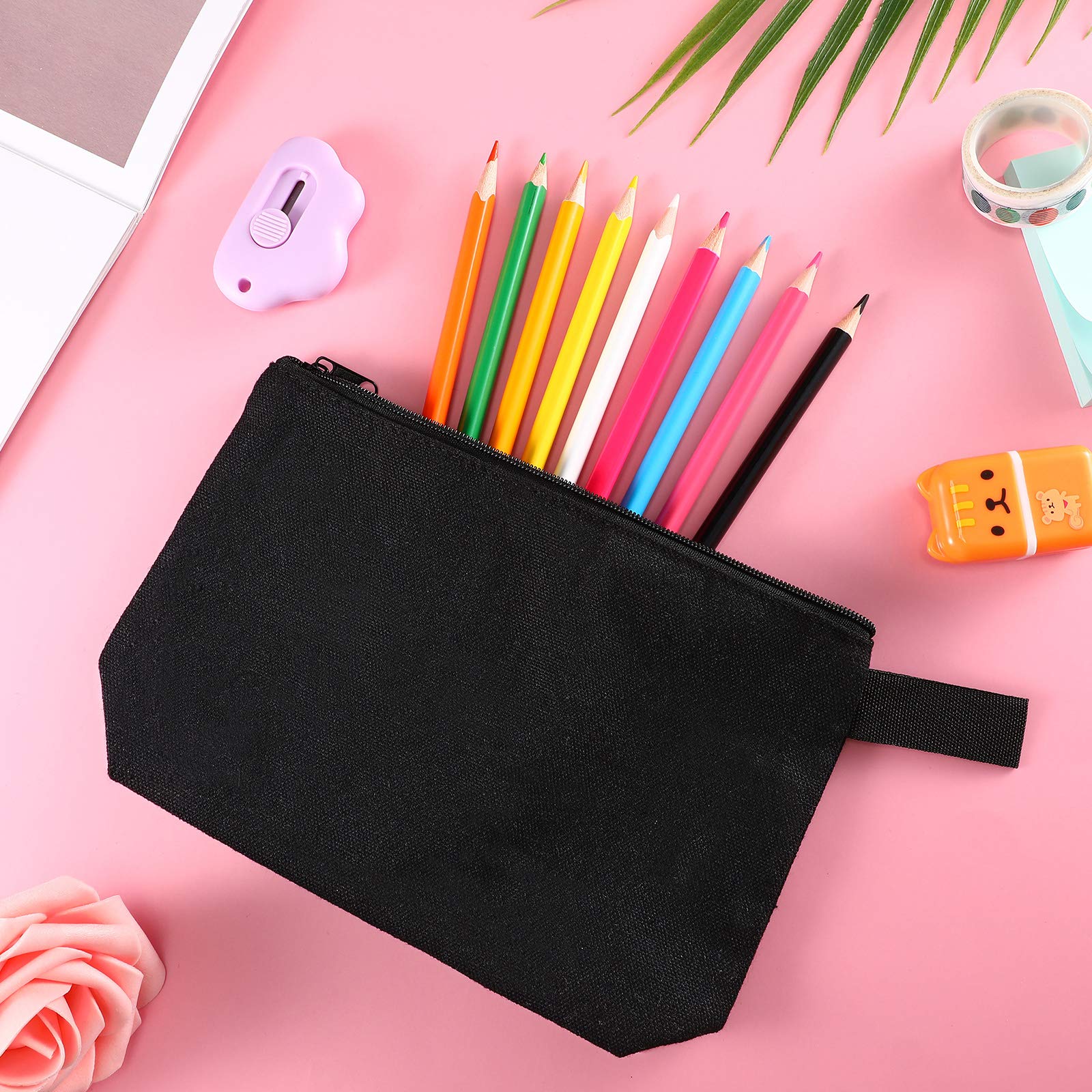 Weewooday 12 Pieces Canvas Makeup Bags for Women Plain Cosmetic Pouch with Zipper Blank DIY Bags for Travel Wedding Teacher Wome