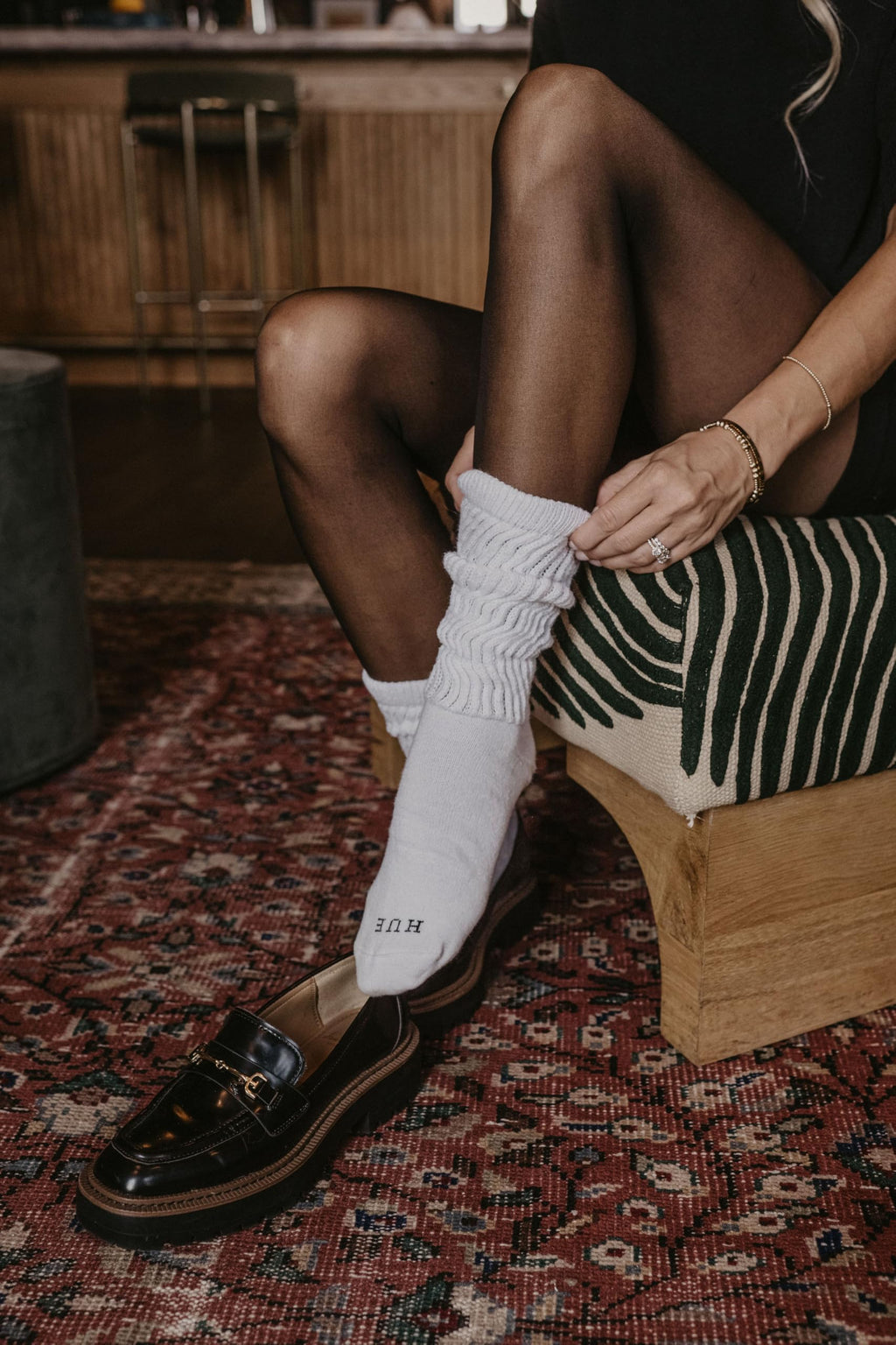 HUE Women's Slouch Socks 3 Pair Pack, White/White/White, One Size