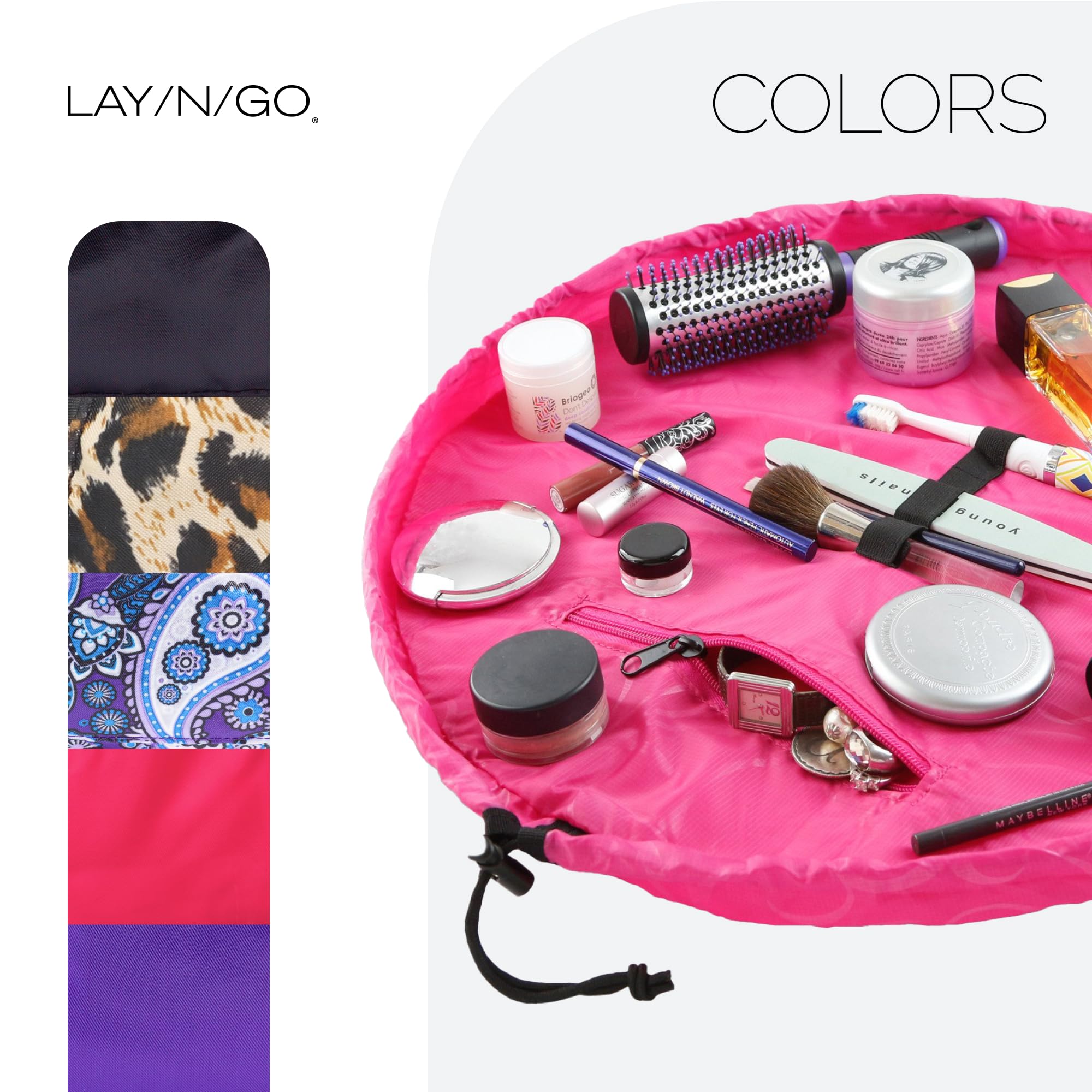 Lay-n-Go Cosmo Deluxe Drawstring Cosmetic Pouch & Makeup Bag Organizer, Toiletry Bag for Travel, Gifts, and Daily Use, 22 inch