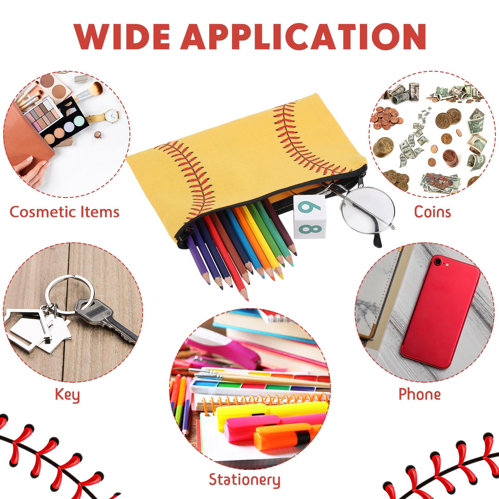 Eccliy 20 Pcs Sport Makeup Bag Sport Cosmetic Bag Canvas Gifts Softball Volleyball Football Baseball Tennis Accessories for Wome