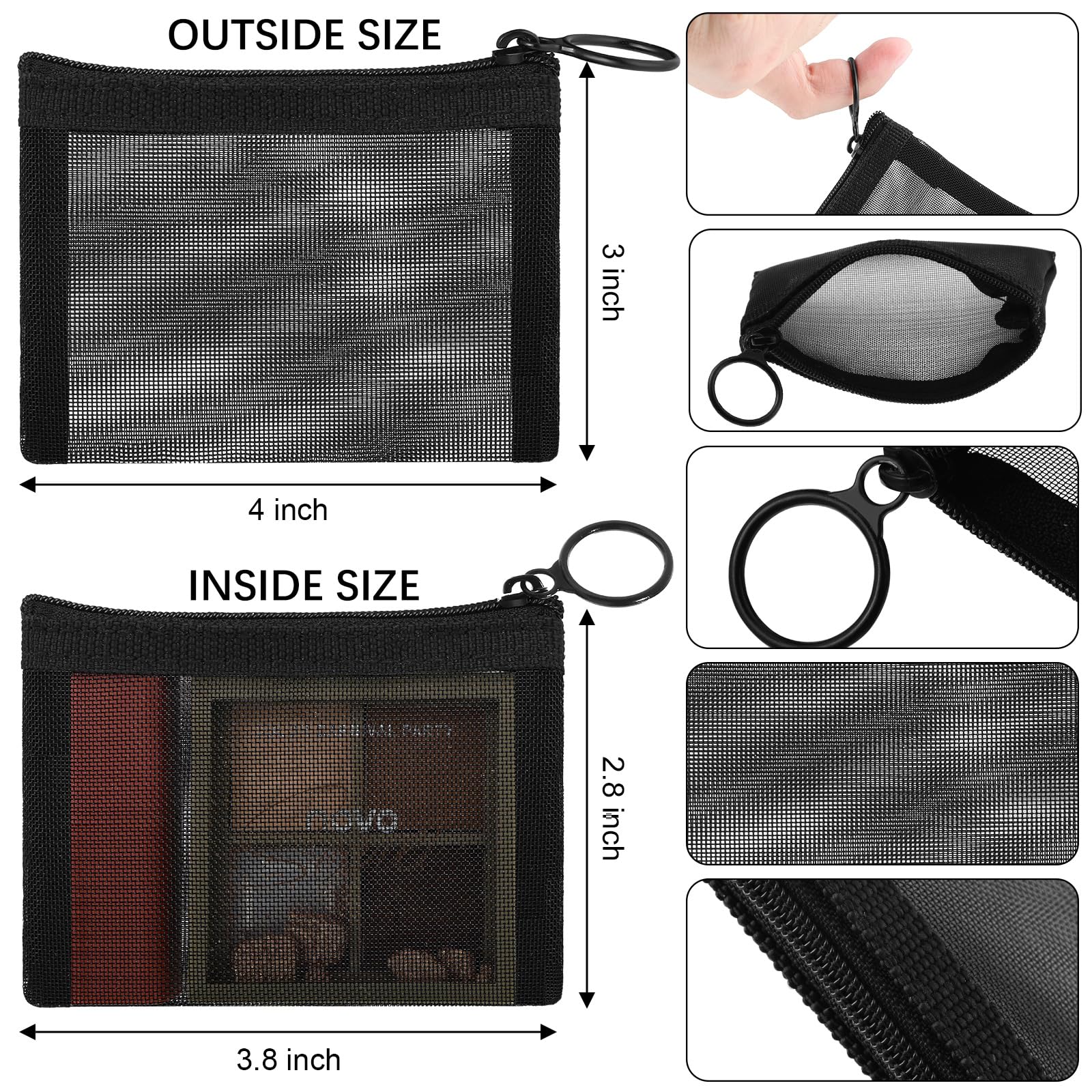 Frienda 10 Pcs Small Zipper Pouch Mini Cosmetic Bags Nylon Mesh Coin Purse Portable Cosmetic Case Storage Bags with Key Holder f