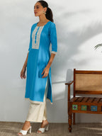 Libas WomenS Cotton Embellished Straight Kurta (37246 Blue