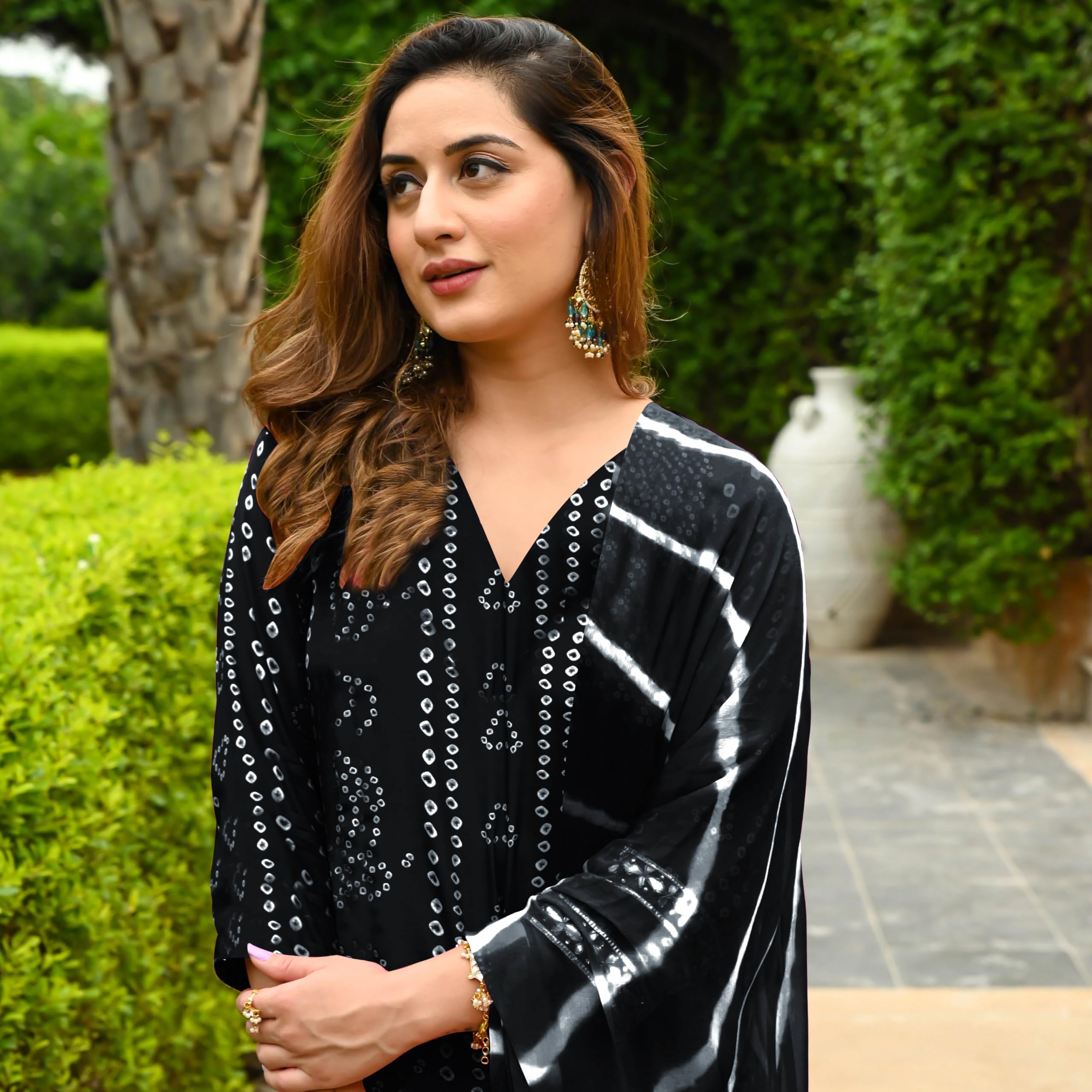 ANNI DESIGNER Women s Kurta with Trousers and Dupatta, Black, 2XL