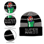 Nintendo Boys Winter Hat And Kids Gloves Set, Super Mario Beanie For Ages 4-7, Grey/Black