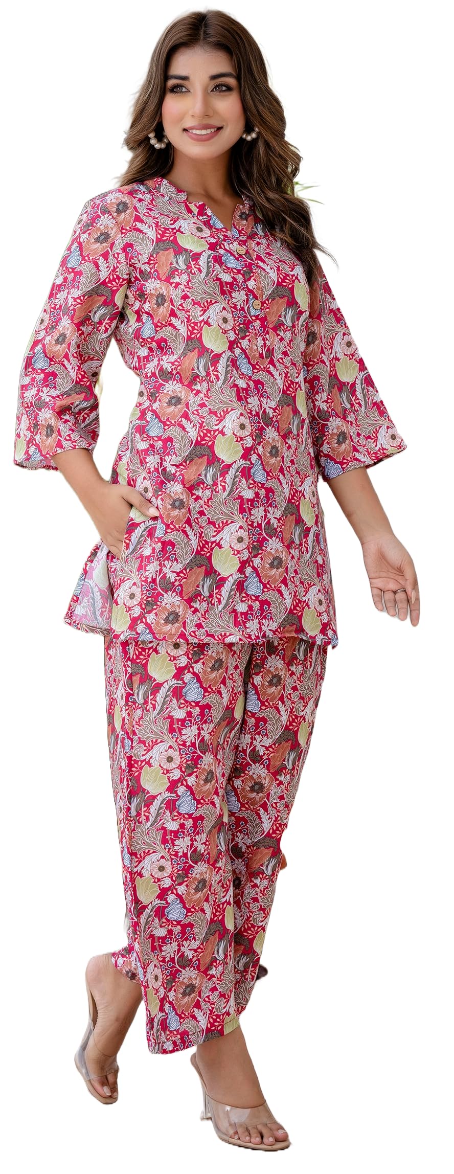 LookMark Womens Trendy Printed Cotton Blend Straight Red Color Kurta and Palazzo Set (AZ-LM-P1-KS2075 RED-L)