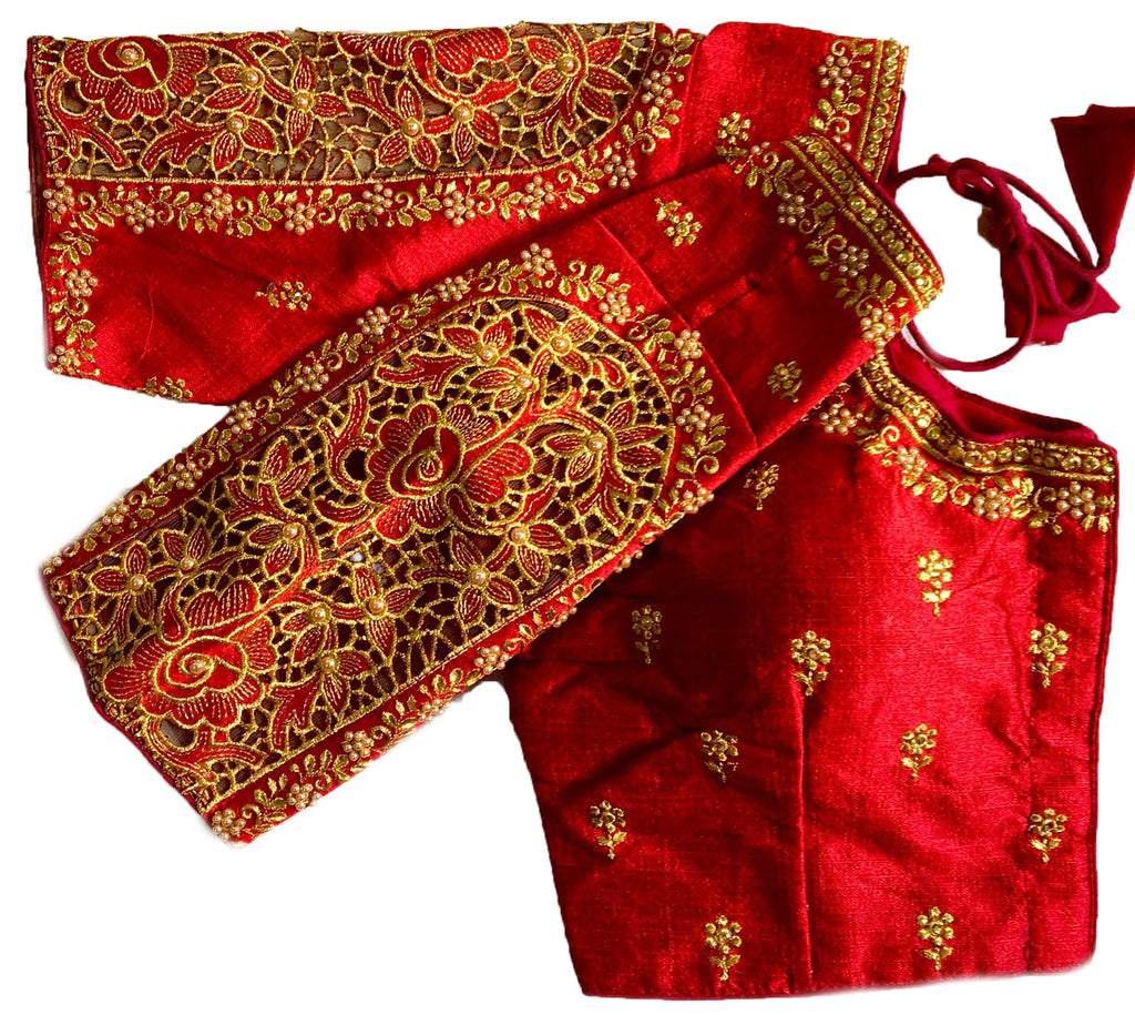 Vihu Fashion WomenS Flower Embroidery Sleeves Cut Work Readymade Saree Blouse
