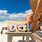 Belanttega Boho Patch GLAM Makeup Bag Clear Toiletry Bag Varsity Letter Travel Cosmetic Bag beige Transparent Waterproof Snacks