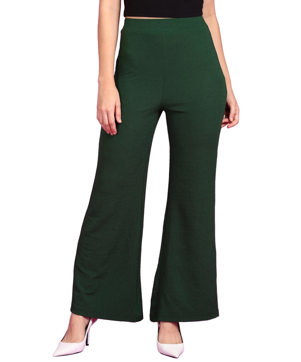 POPWINGS Casual High-Waist Flared Trouser for Women | High-Rise Trouser Pant for Women | Flared Trousers for Women Formal Office