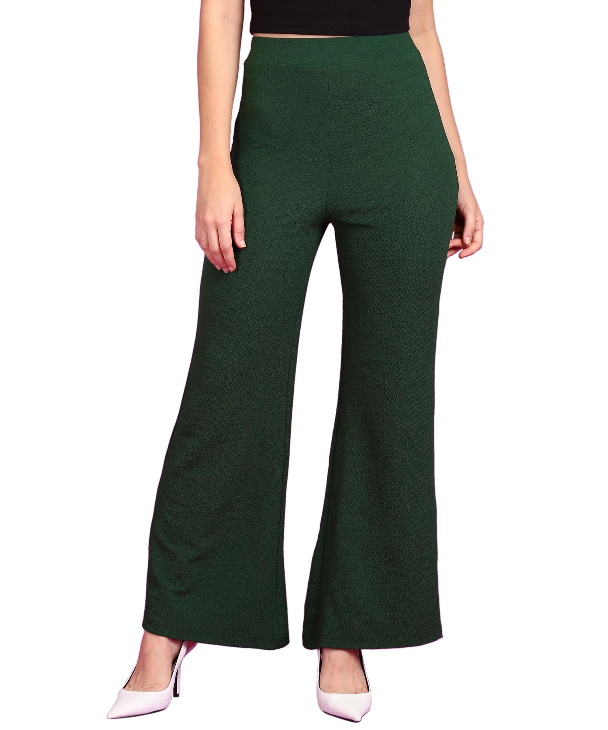 POPWINGS Casual High-Waist Flared Trouser for Women | High-Rise Trouser Pant for Women | Flared Trousers for Women Formal Office