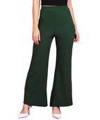 POPWINGS Casual High-Waist Flared Trousers for Women | High-Rise Flared Trousers for Formal Office Wear - Dark Green
