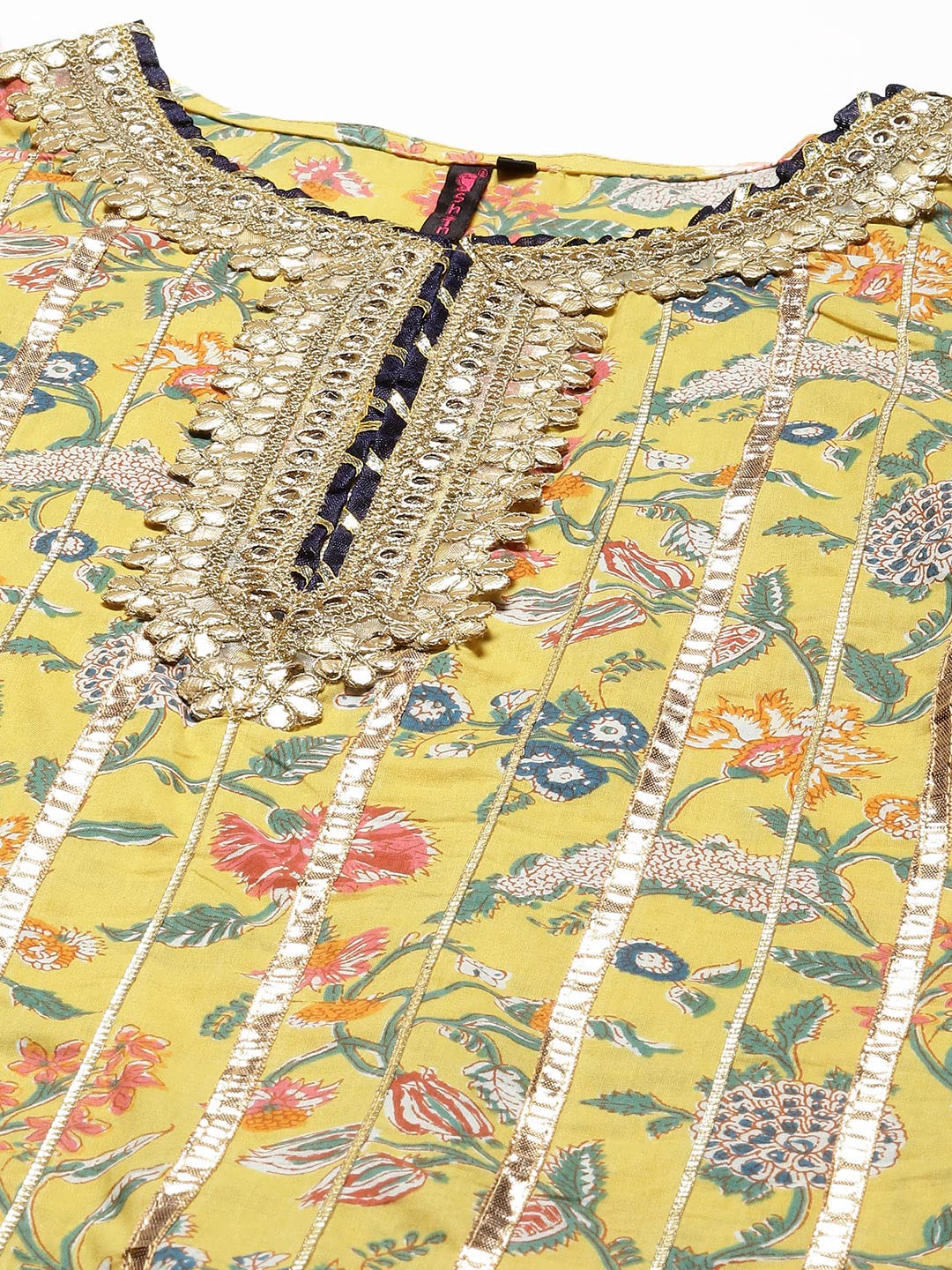 Ishin Women'S Cotton Blend Embroidered A-Line Kurta Suit Set With Dupatta & Sharara Kpldsic-21105_L_Yellow