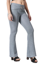 POPWINGS Solid Full-Length Polyester Regular-Fit Casual Bootcut Trouser Pants for Women for Casual Wear Grey