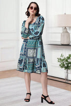 Popwings Women Casual Boho Printed Green Peplum Dress