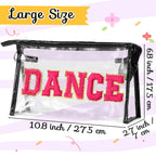Y1tvei DANCE Clear Makeup Bag - Preppy Hot Pink Dance Chenille Patch Cosmetic Pouch Dancer Recital Survival Kit Extra Large PVC