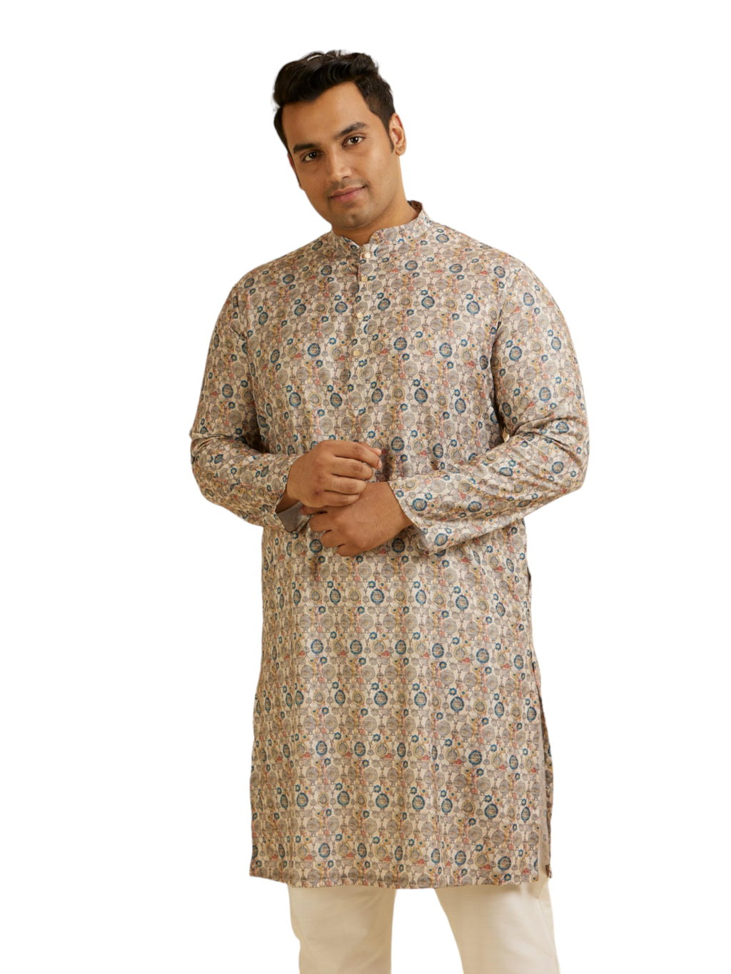 Manyavar MenS Cotton Blend Self-Design Kurta (Beige,05Xl)
