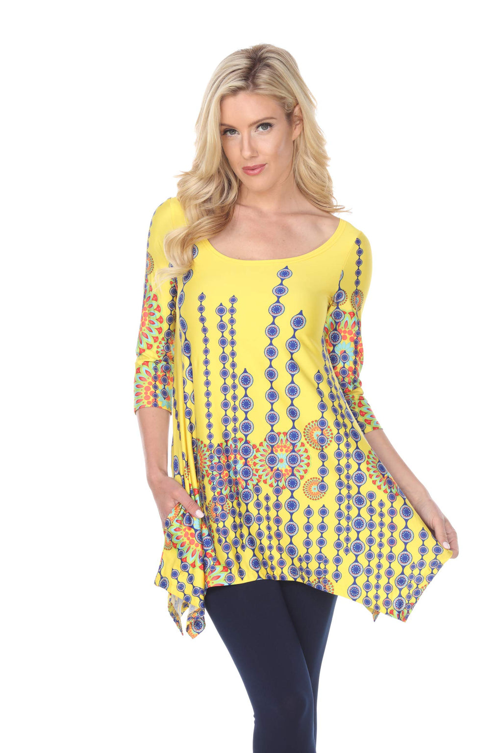 White Mark 1301-44-S Rella Tunic Top - Yellow  Small