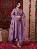 ANNI DESIGNER Women s Viscose Rayon Straight Kurta with Trousers and Dupatta, purple, 40