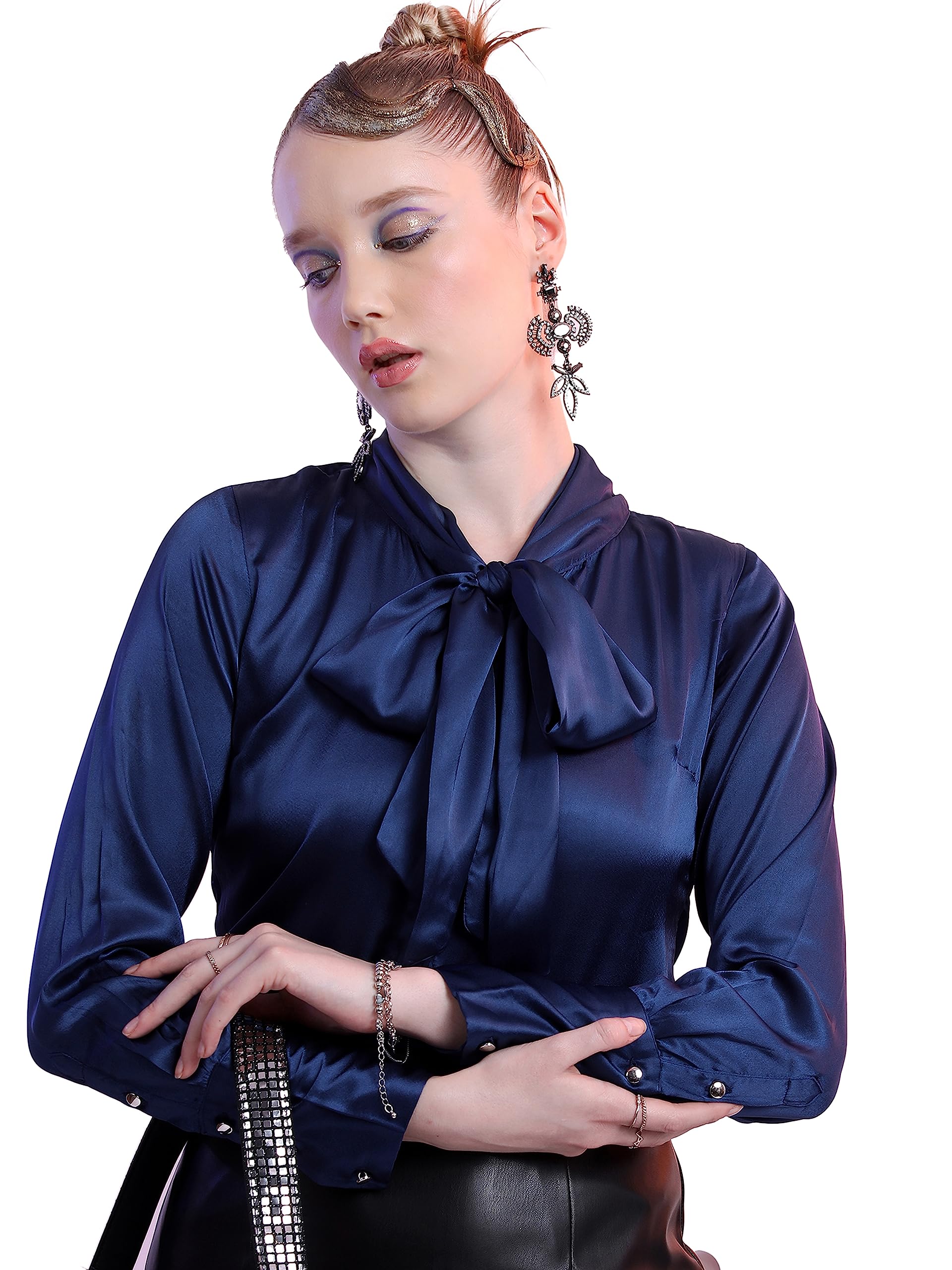 Ketch Polyester WomenS Regular Fit Shirt (Khsh001454_Navy S)