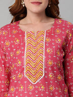 Anni Designer Women'S Cotton Blend Traditional Straight Printed Kurta With Pant (Mikaa Pink-Nw5)