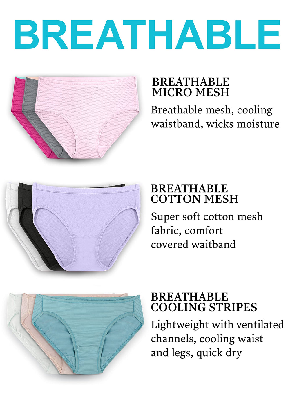 Fruit of the Loom Women's Breathable Underwear, Moisture Wicking Keeps You Cool & Comfortable, Available, Micro Mesh-Plus Size H