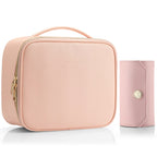 Vlando 1 Set of Makeup Bag and Jewelry Roll Bag,PU Leather Travel Bag Pink
